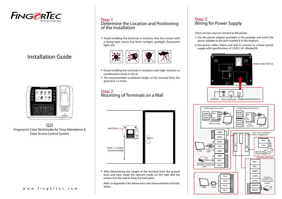 FingerTec Q2i Installation Guide User Manual | 3 pages