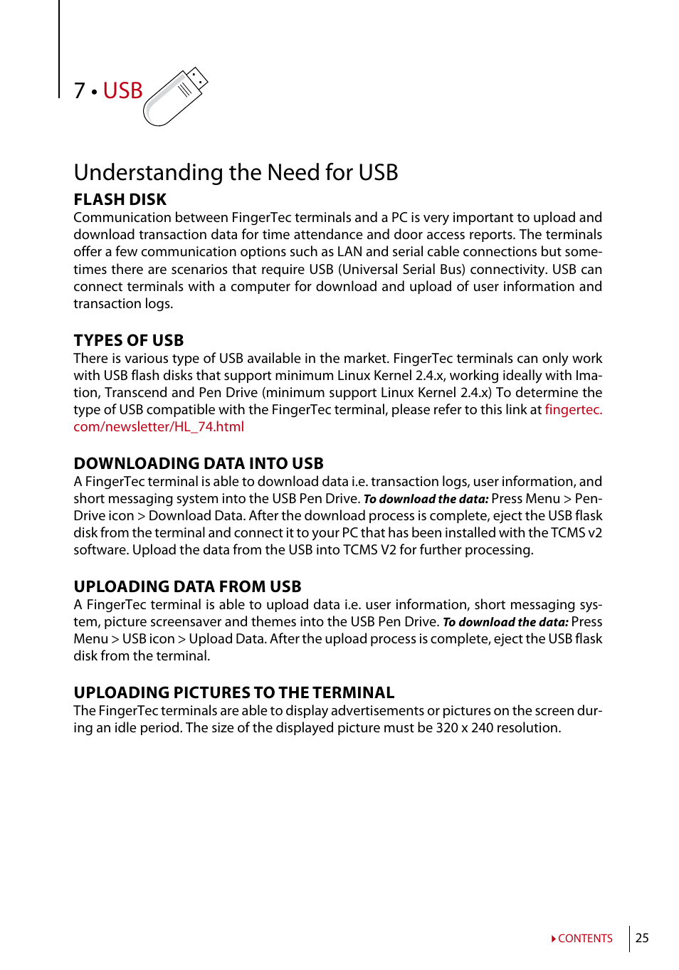 Chapter 7 • usb, Understanding the need for usb, 7 • usb understanding the need for usb | FingerTec TA200 Plus Manual User Manual | Page 24 / 29