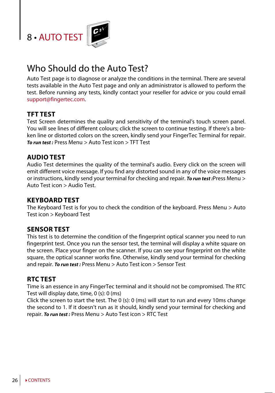 Chapter 8 • auto test, Who should do the auto test, 8 • auto test who should do the auto test | FingerTec TA200 Plus Manual User Manual | Page 25 / 29