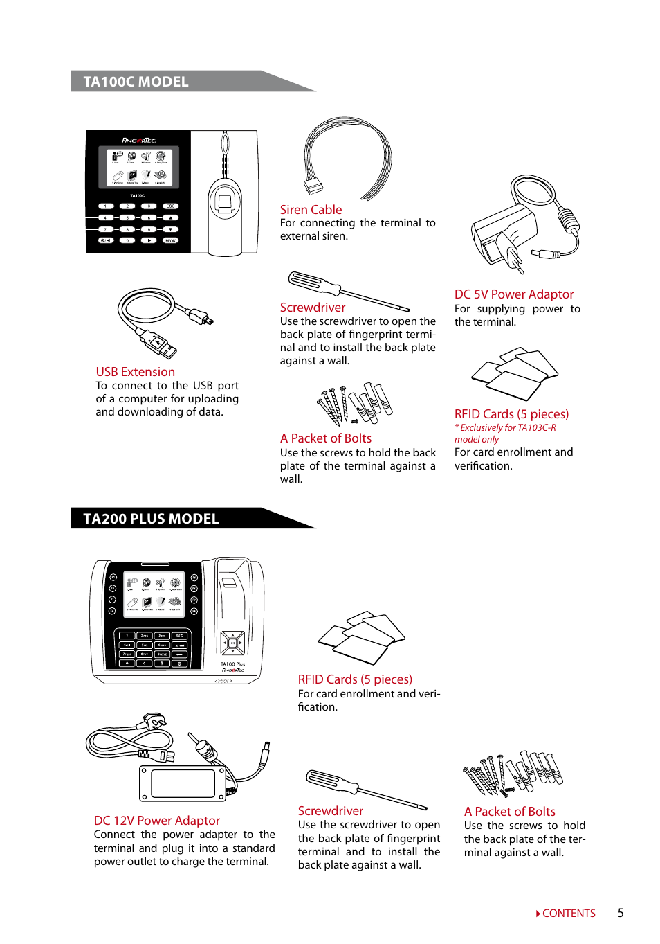 Ta100c model, Ta200 plus model | FingerTec TA200 Plus Manual User Manual | Page 4 / 29