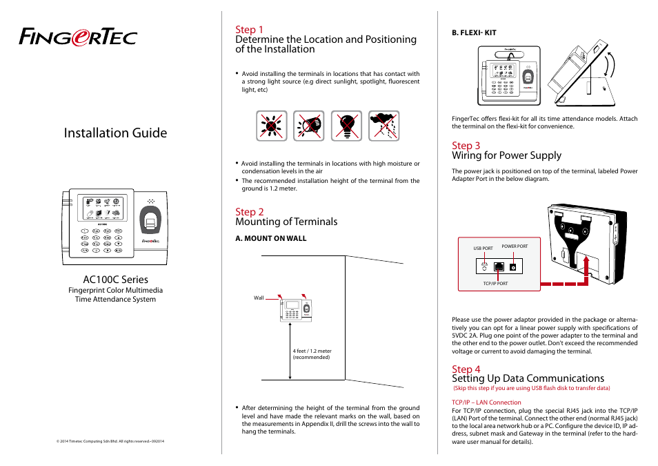 FingerTec AC100C Installation Guide User Manual | 2 pages