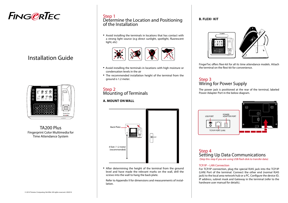 FingerTec TA200 Plus Installation Guide User Manual | 2 pages