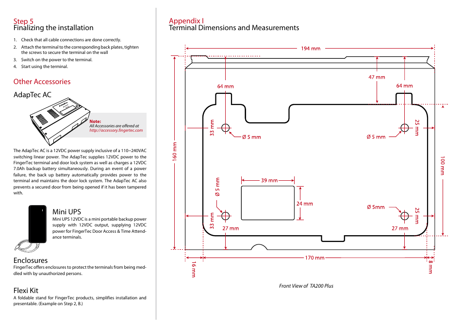 FingerTec TA200 Plus Installation Guide User Manual | Page 2 / 2