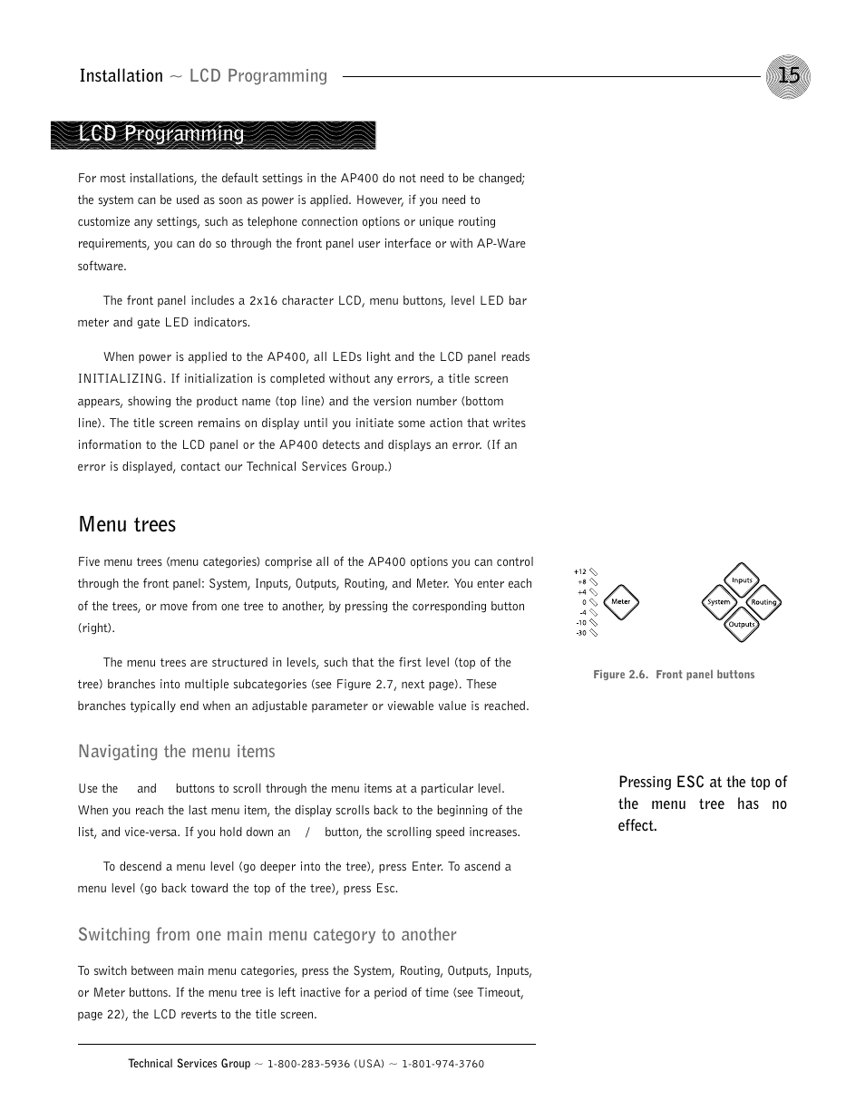 Lcd programming, Menu trees | ClearOne AP400 User Manual | Page 19 / 74