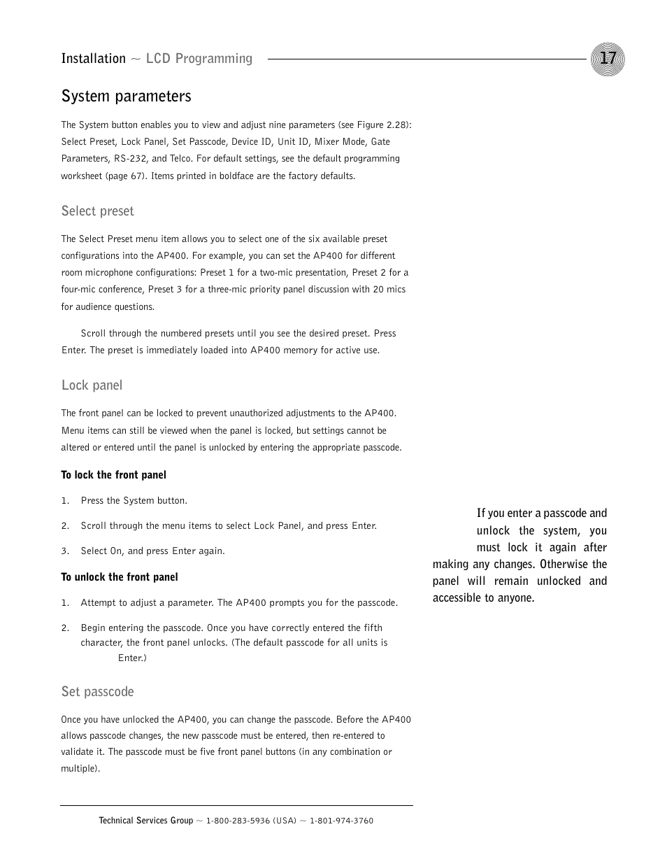 System parameters | ClearOne AP400 User Manual | Page 21 / 74