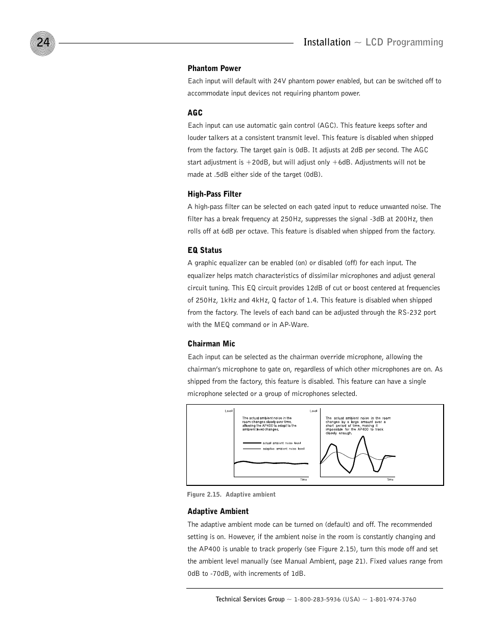 Installation ~ lcd programming | ClearOne AP400 User Manual | Page 28 / 74