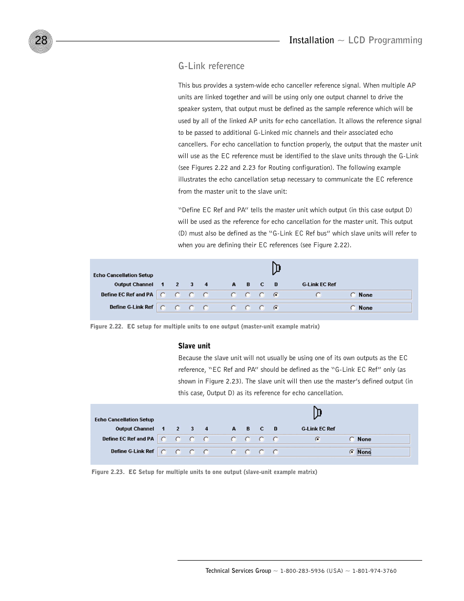 Installation ~ lcd programming, G-link reference | ClearOne AP400 User Manual | Page 32 / 74