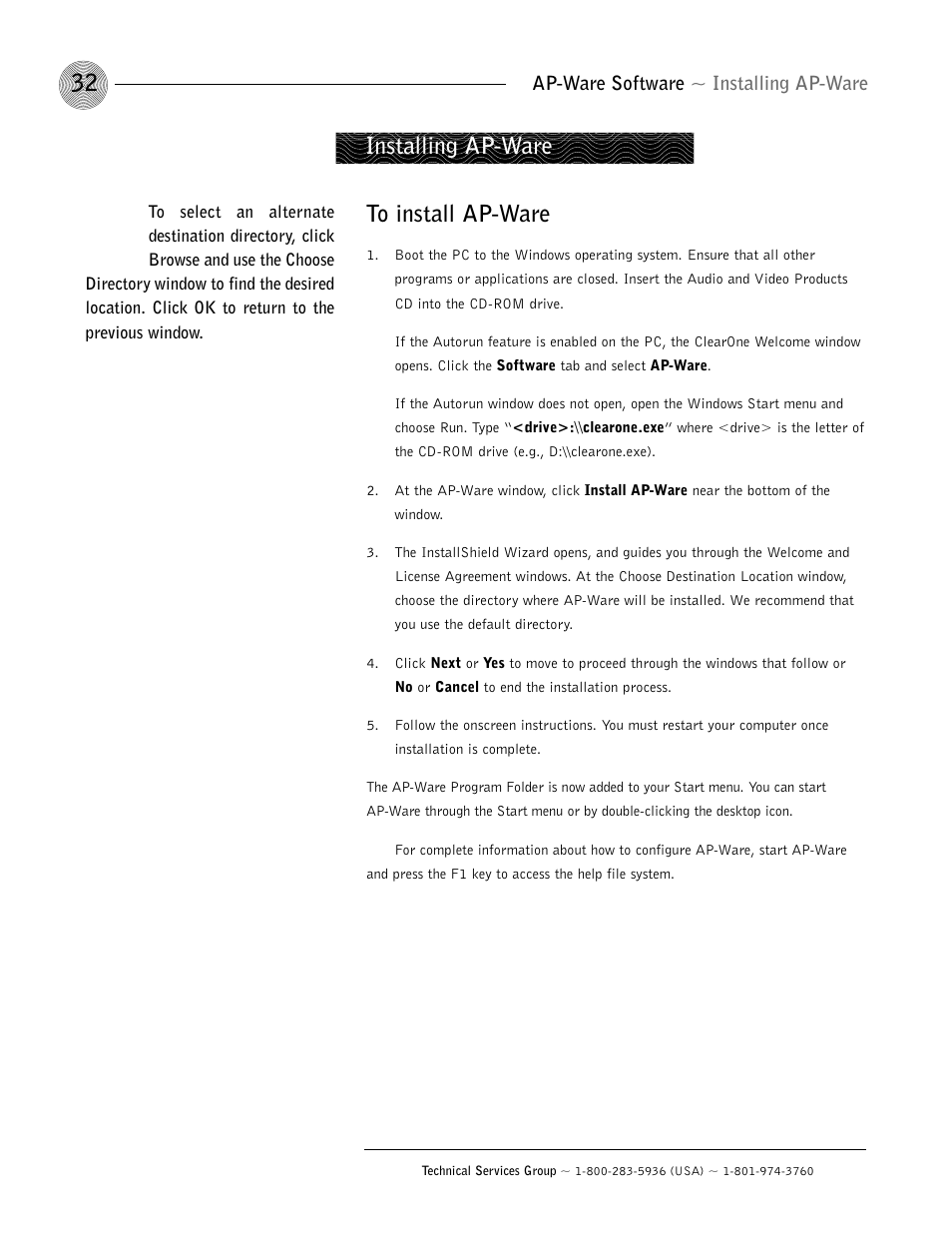 Installing ap-ware | ClearOne AP400 User Manual | Page 36 / 74