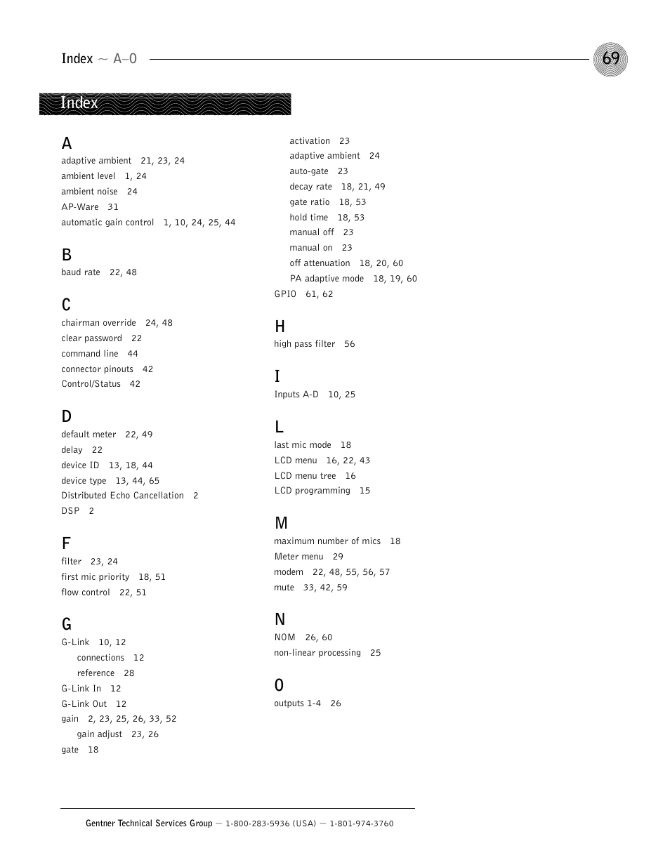 Index | ClearOne AP400 User Manual | Page 73 / 74
