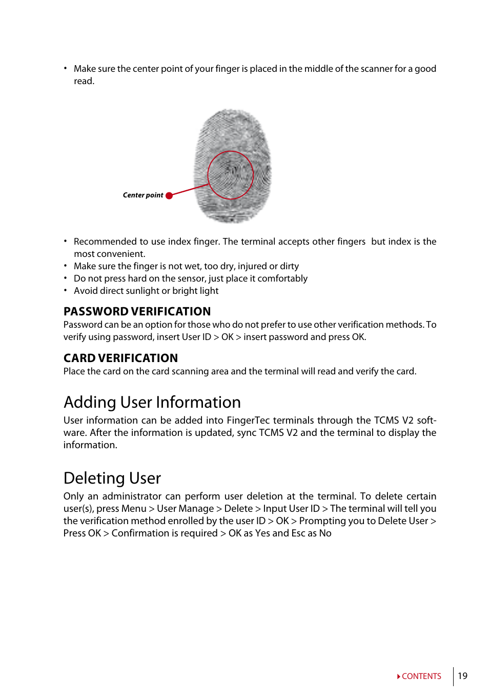 Adding user information, Deleting user | FingerTec AC100 User Manual | Page 18 / 36