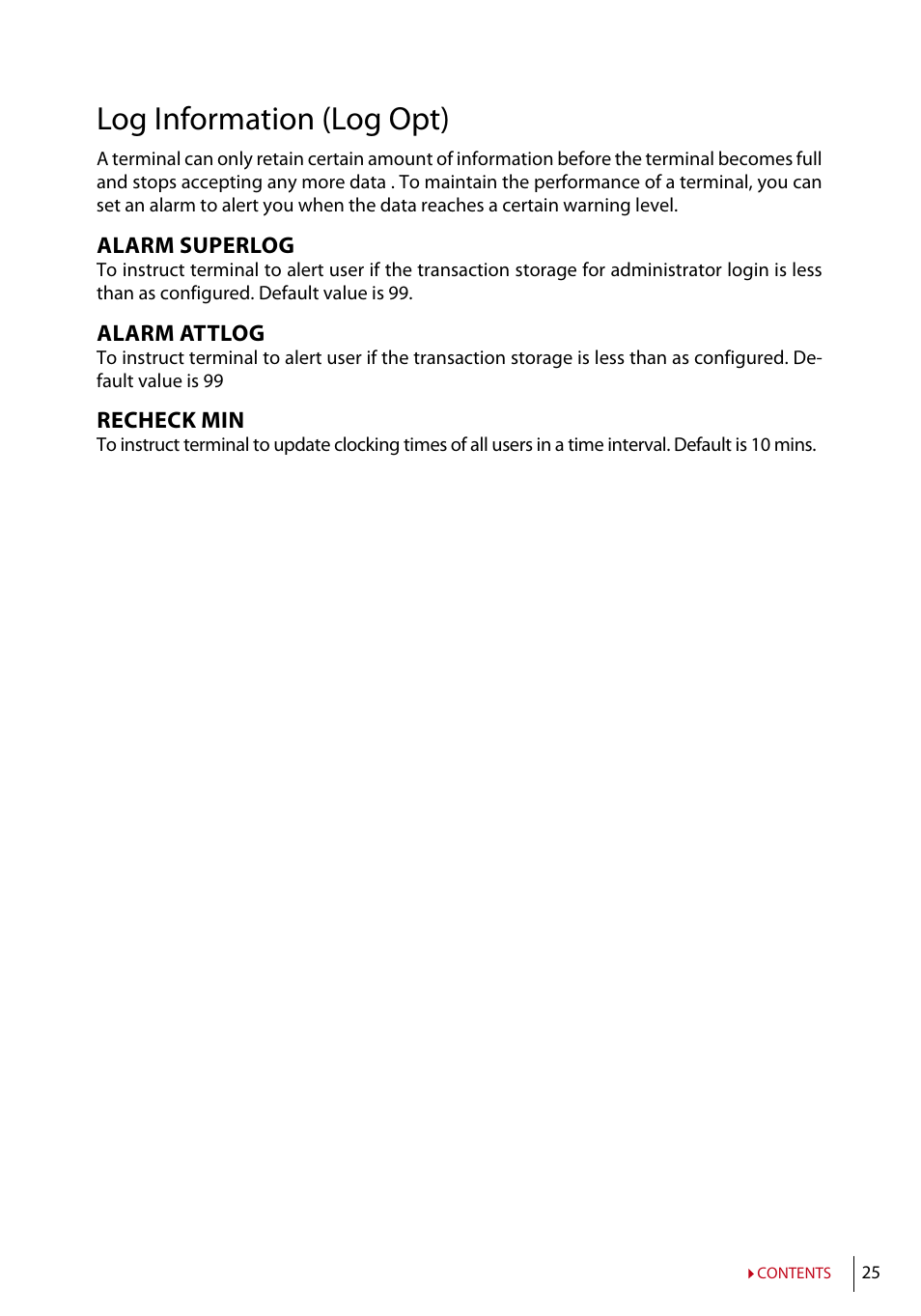 Log information (log opt) | FingerTec AC100 User Manual | Page 24 / 36