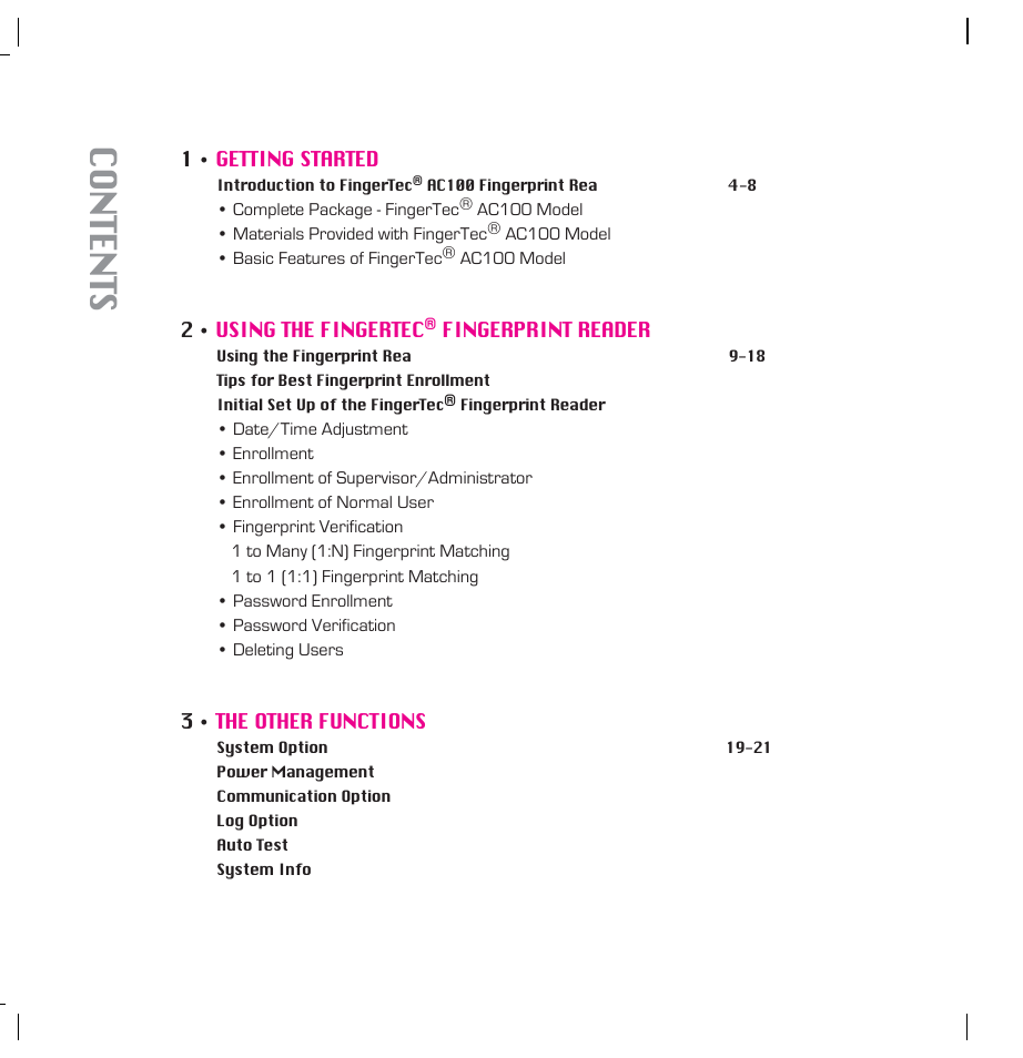 FingerTec AC100 Plus User Manual | Page 2 / 37