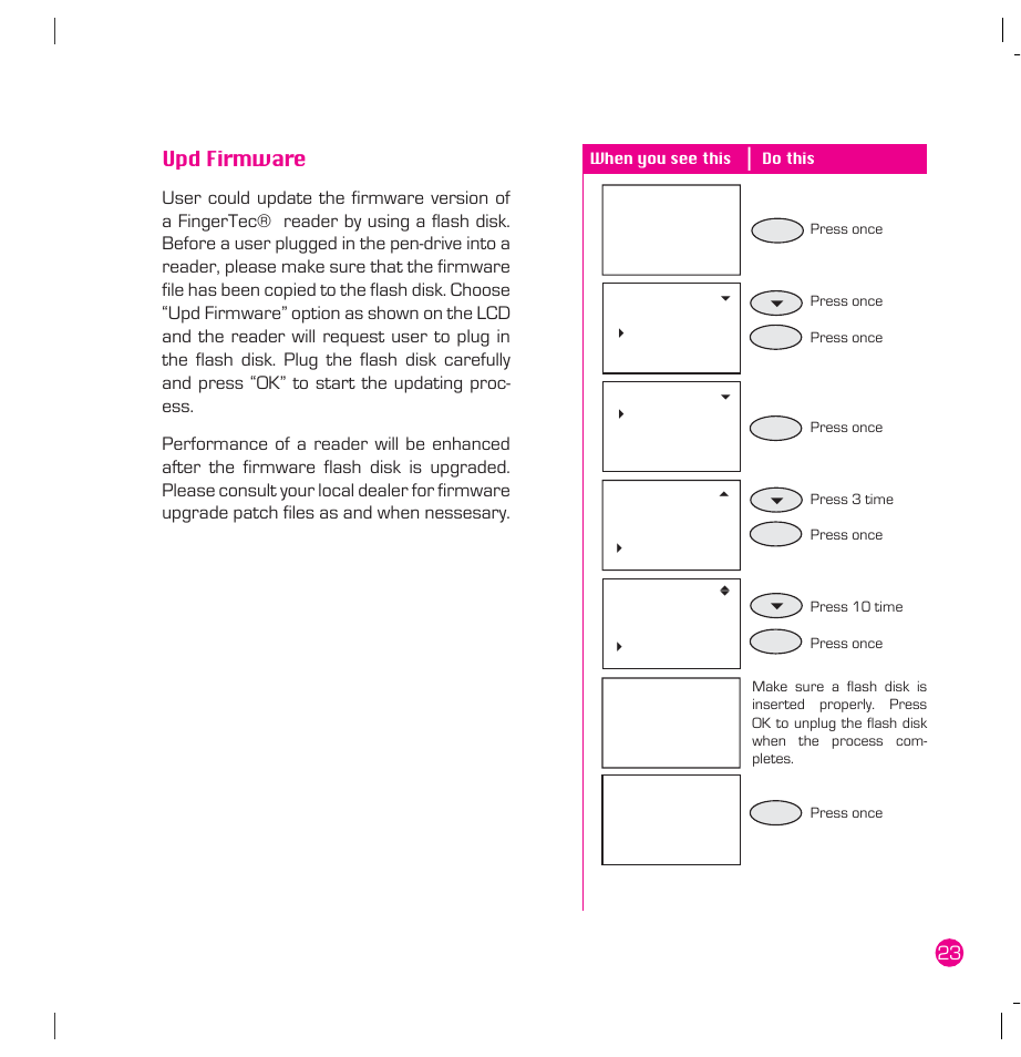 Upd firmware | FingerTec AC100 Plus User Manual | Page 23 / 37