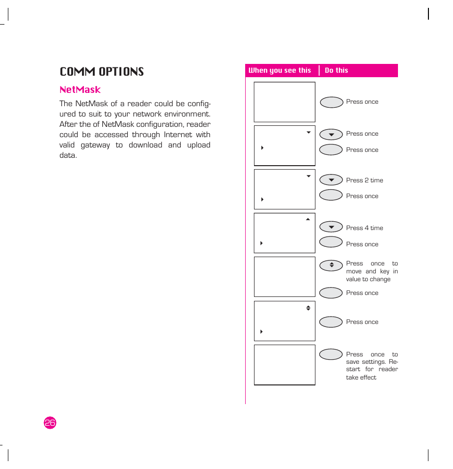 Comm options, Netmask | FingerTec AC100 Plus User Manual | Page 26 / 37