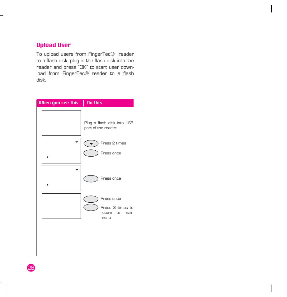 Upload user | FingerTec AC100 Plus User Manual | Page 28 / 37