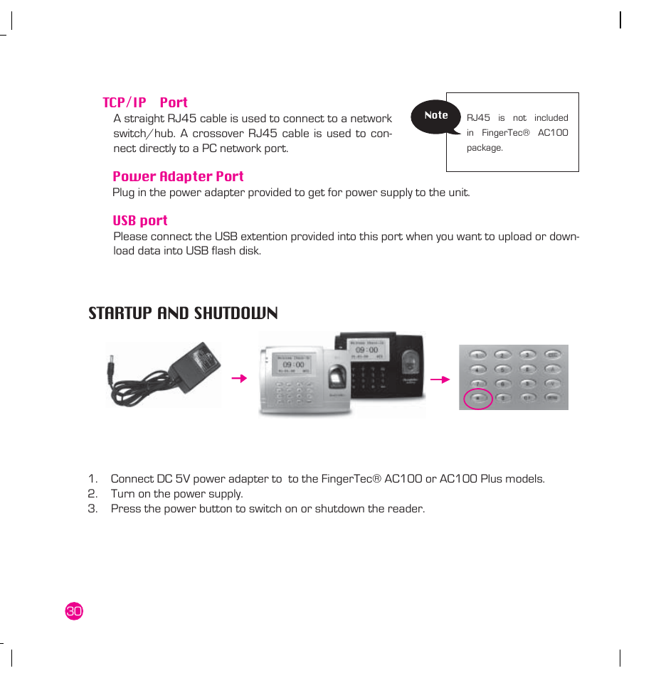 Startup and shutdown | FingerTec AC100 Plus User Manual | Page 30 / 37