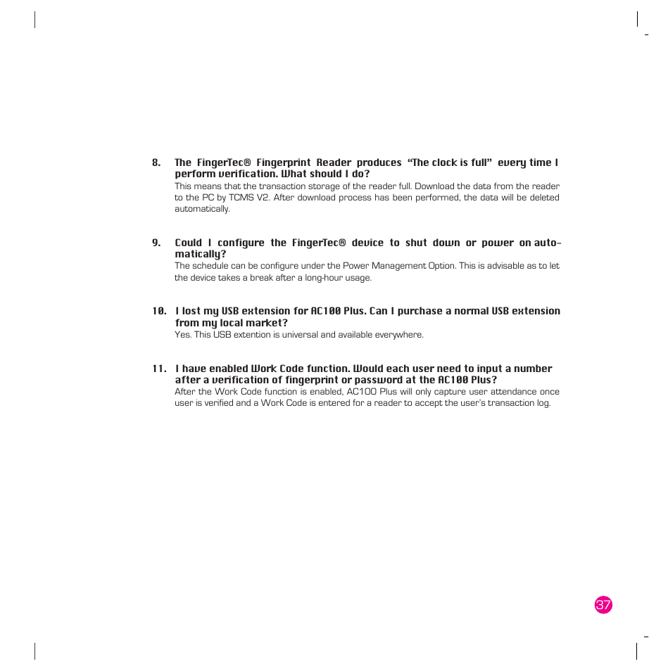 FingerTec AC100 Plus User Manual | Page 37 / 37