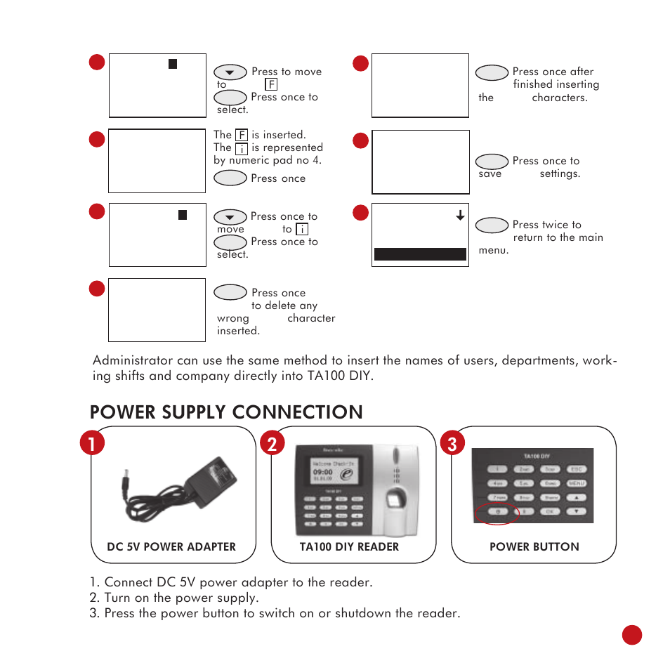 Power supply connection | FingerTec TA100 DIY User Manual | Page 11 / 56