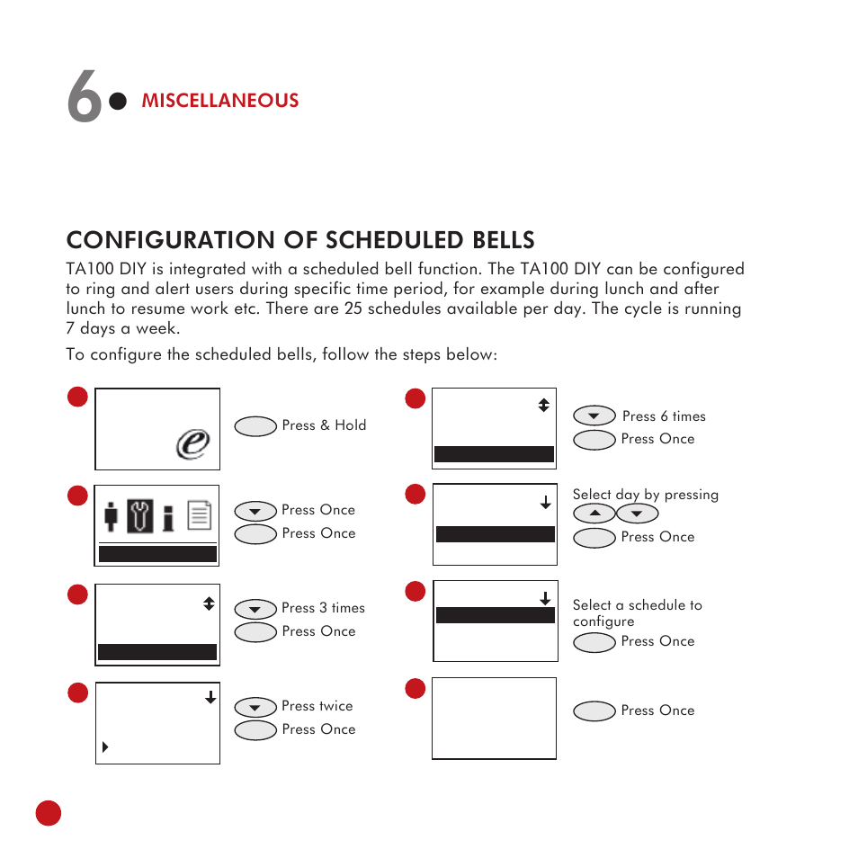 Miscellaneous 40-44, Configuration of scheduled bells, Other options | To view information of device | FingerTec TA100 DIY User Manual | Page 44 / 56