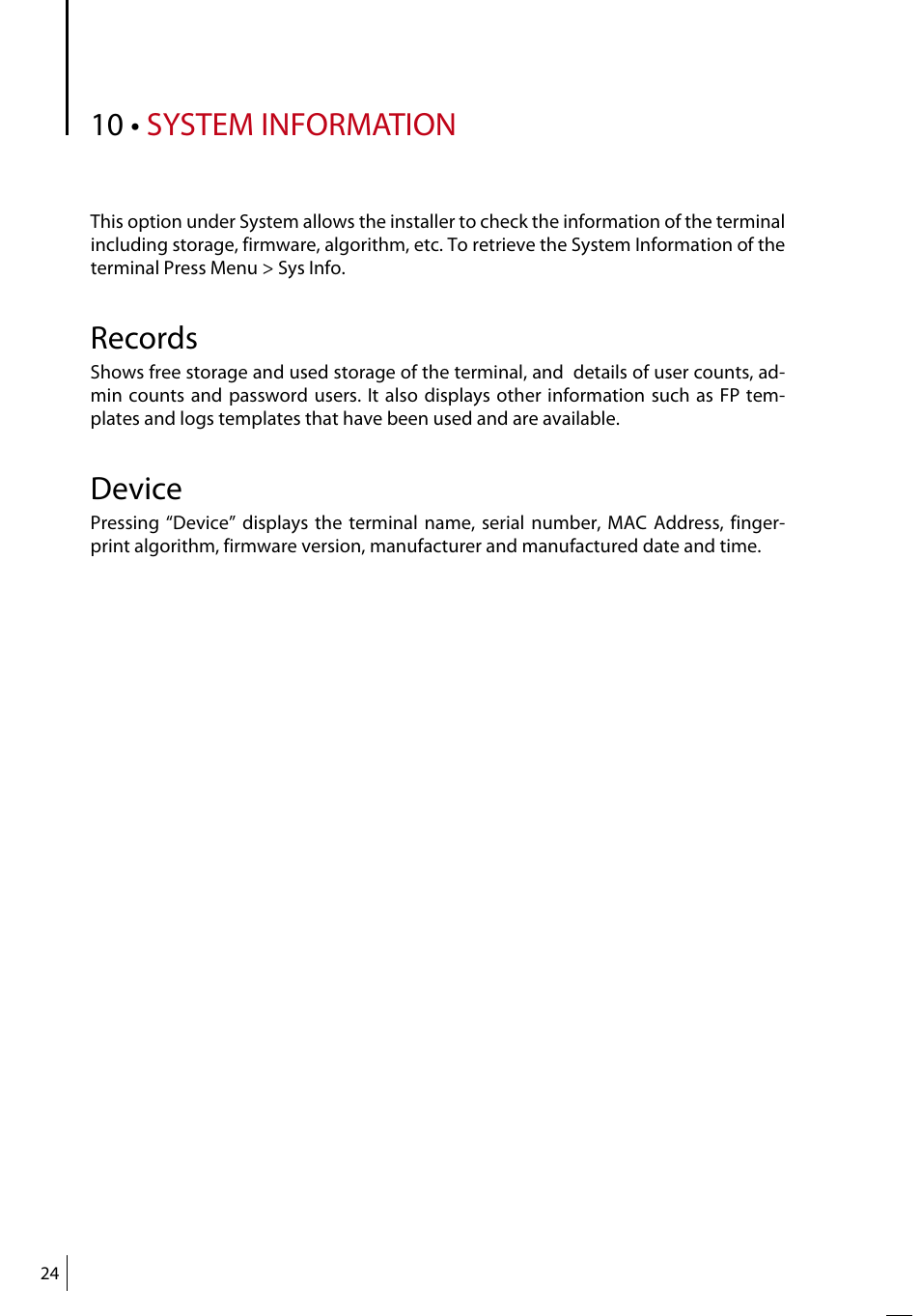 10 • system information, Records, Device | FingerTec TA500 Manual User Manual | Page 23 / 26