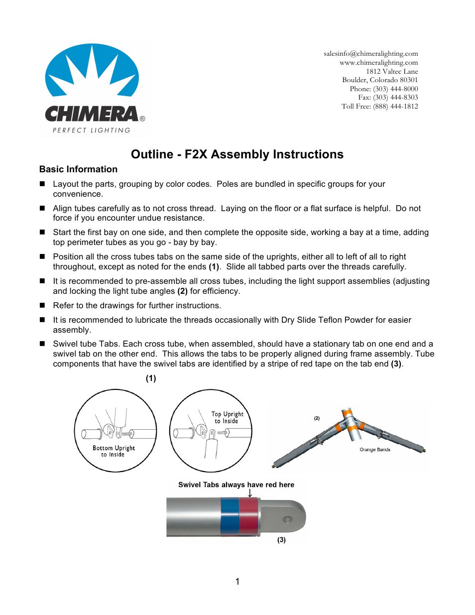 F2x assembly instructions f, Outline - f2x assembly instructions | Chimera F2X User Manual | Page 2 / 6