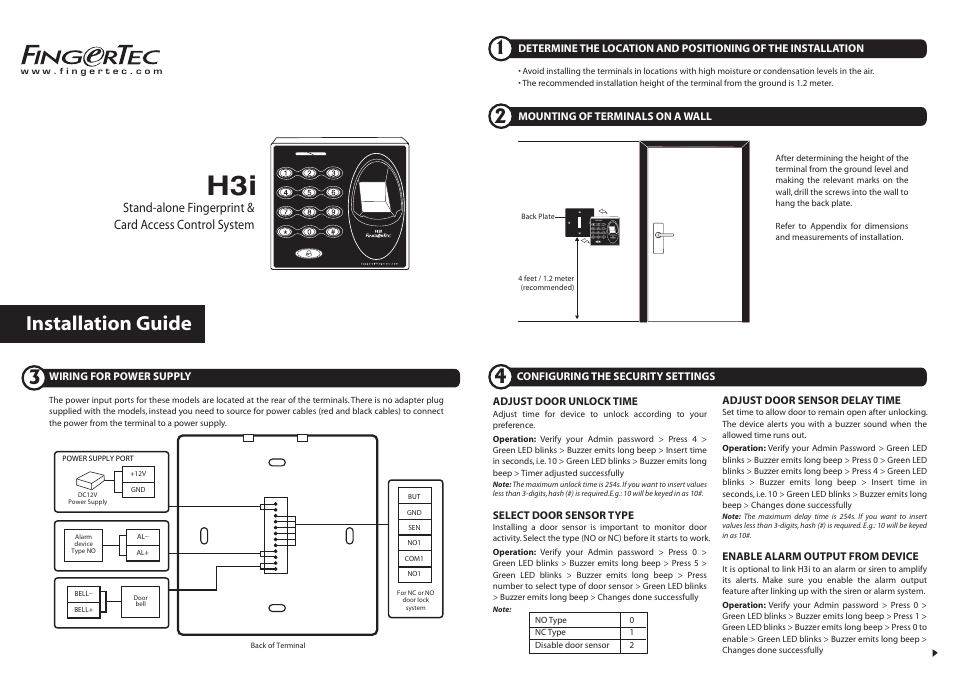 FingerTec H3i Installation Guide User Manual | 2 pages