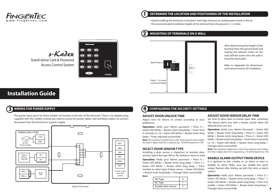 FingerTec s-Kadex Installation Guide User Manual | 2 pages