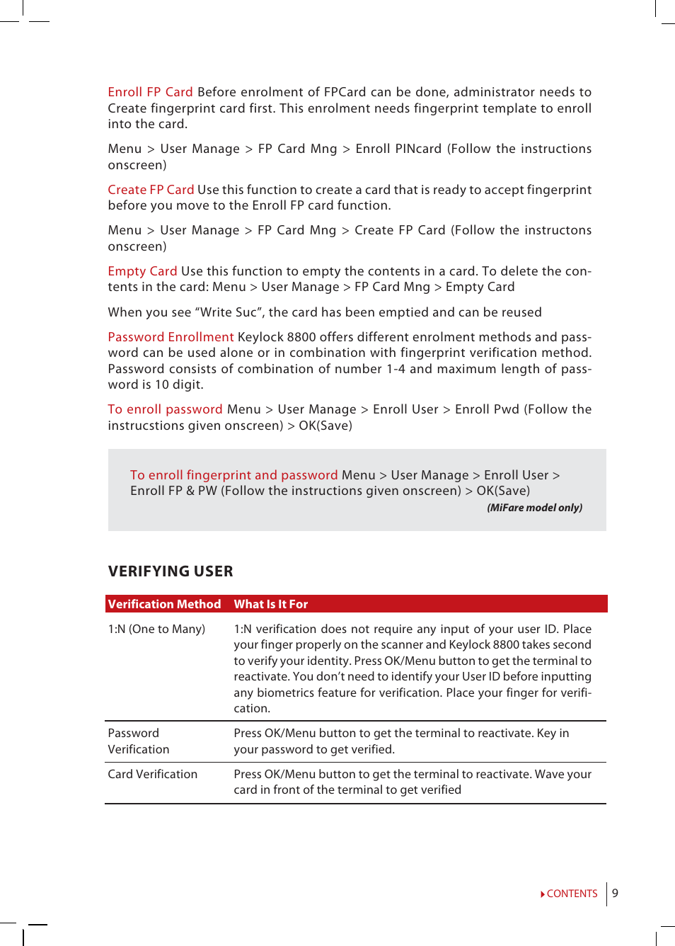 Verifying user | FingerTec Keylock 8800 Manual User Manual | Page 9 / 16