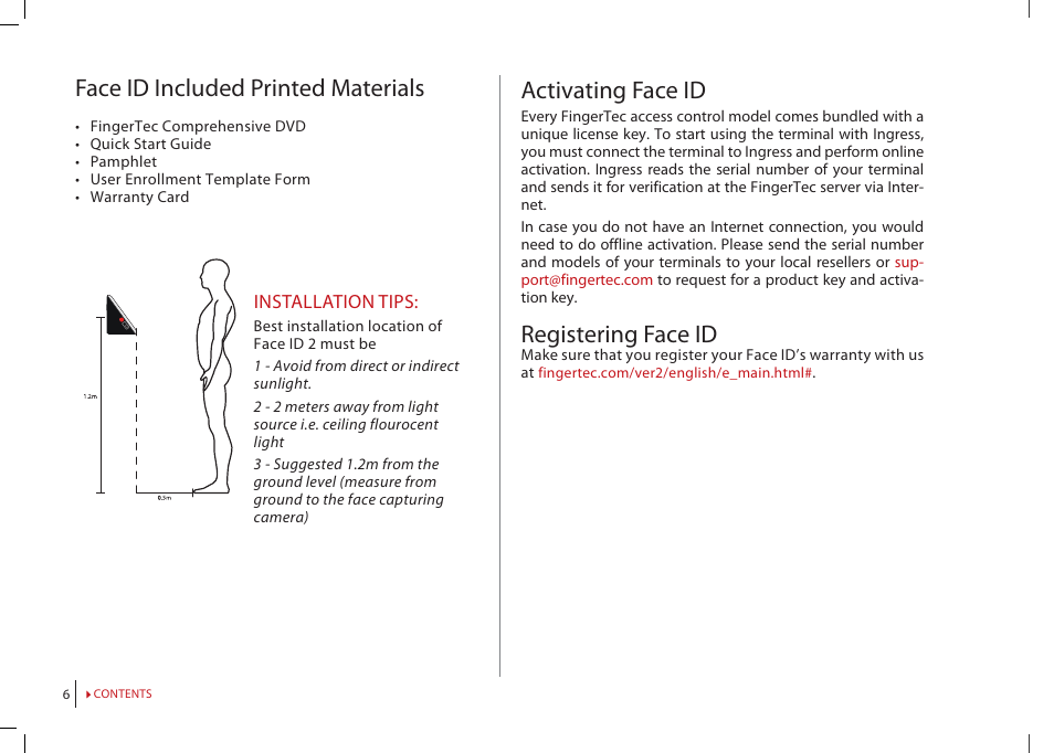 Face id included printed materials, Activating face id, Registering face id | FingerTec Face ID 2 (FEM 600) Manual User Manual | Page 5 / 32