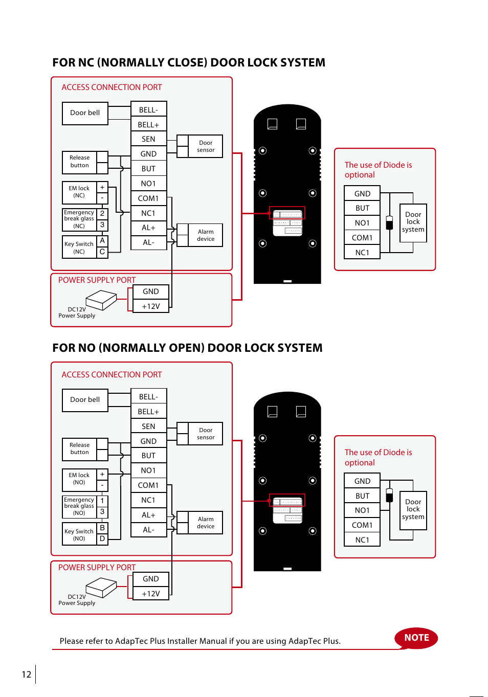For nc (normally close) door lock system, For no (normally open) door lock system | FingerTec Face ID 3 Manual User Manual | Page 12 / 35
