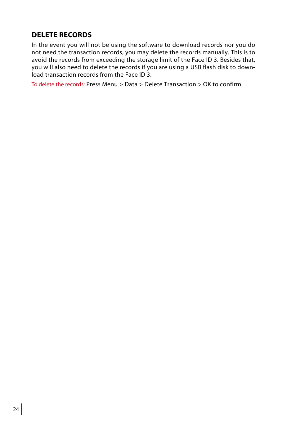 Delete records | FingerTec Face ID 3 Manual User Manual | Page 24 / 35