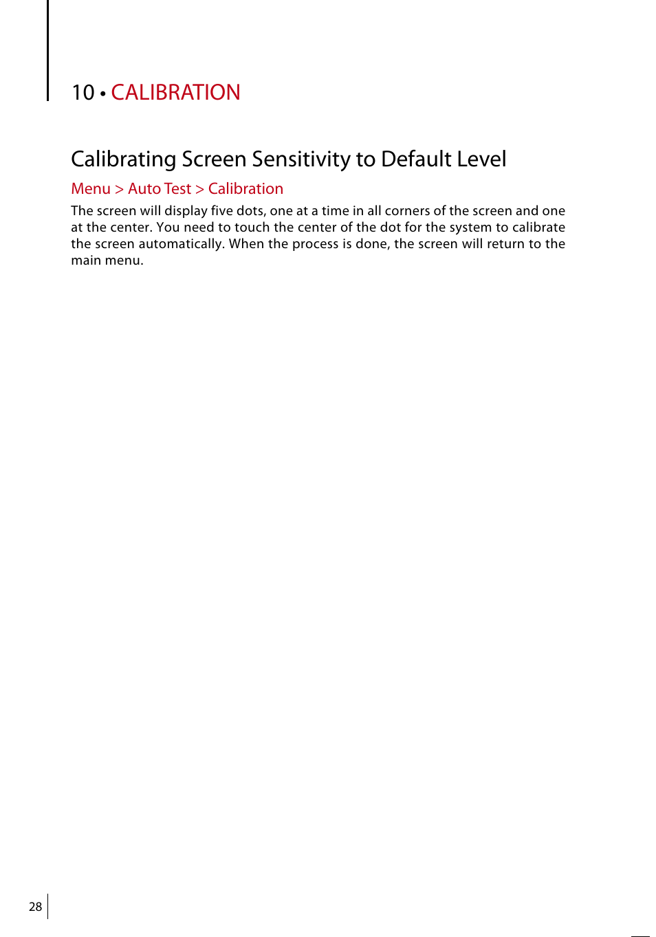 10 • calibration, Calibrating screen sensitivity to default level | FingerTec Face ID 3 Manual User Manual | Page 28 / 35
