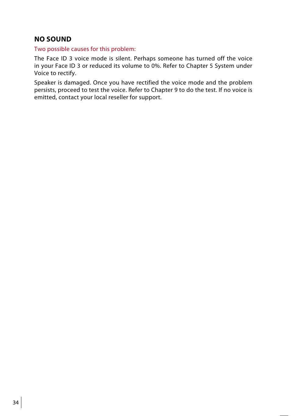 No sound | FingerTec Face ID 3 Manual User Manual | Page 34 / 35