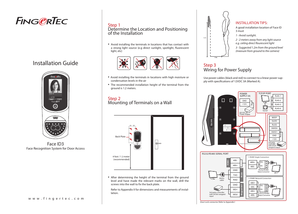 FingerTec Face ID 3 Installation Guide User Manual | 3 pages