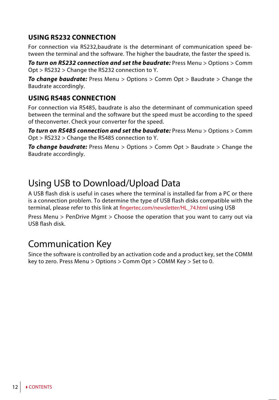 Using usb to download/upload data, Communication key | FingerTec Face ID 4 Manual User Manual | Page 12 / 28
