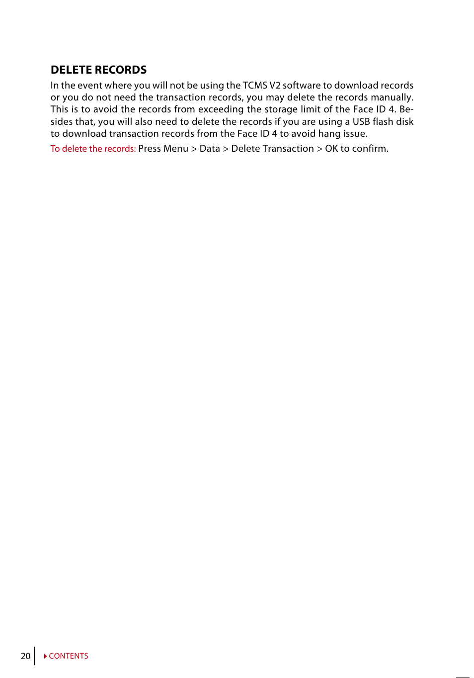 Delete records | FingerTec Face ID 4 Manual User Manual | Page 20 / 28