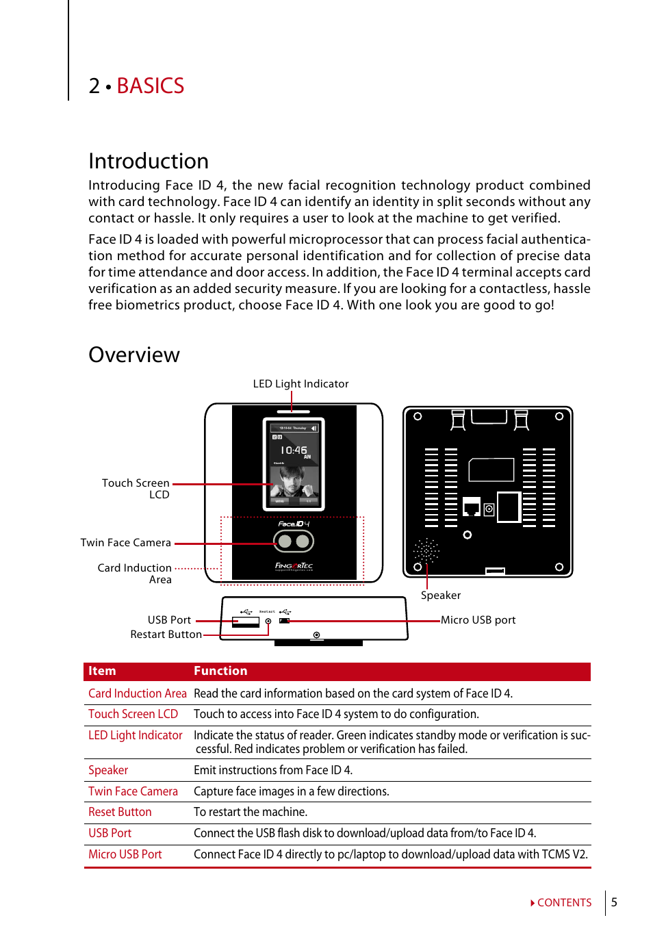 2 • basics introduction, Overview | FingerTec Face ID 4 Manual User Manual | Page 5 / 28