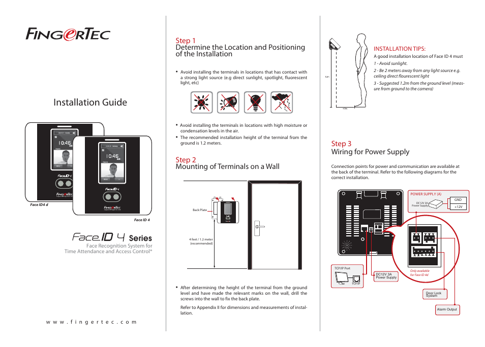 FingerTec Face ID 4 Installation Guide User Manual | 3 pages