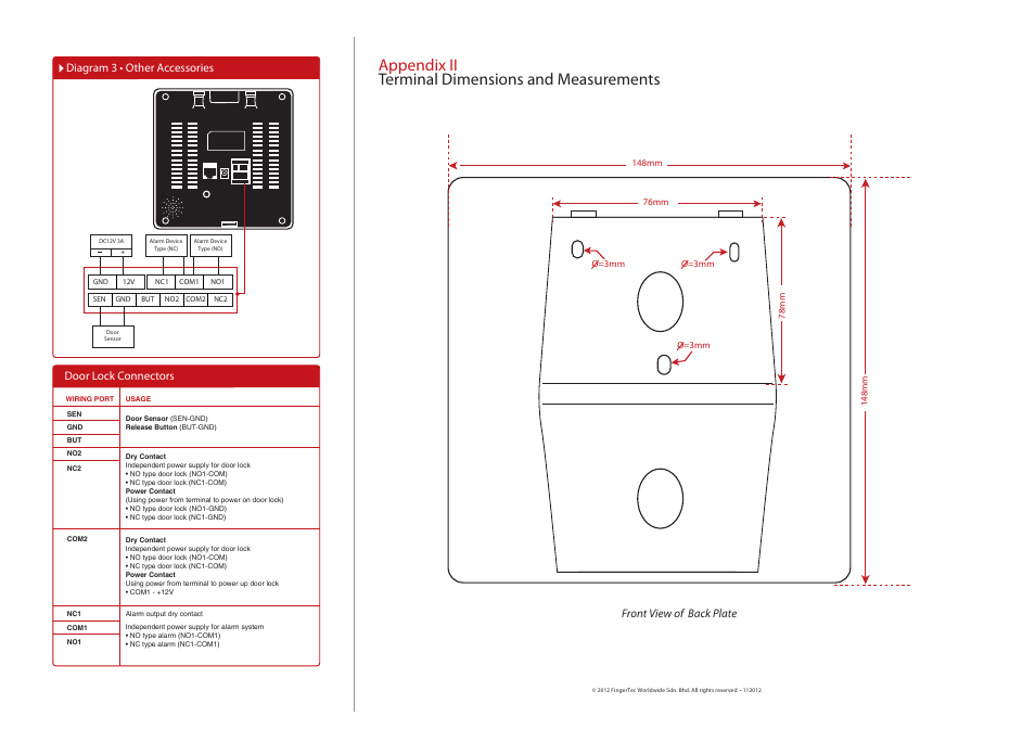 Appendix ii terminal dimensions and measurements | FingerTec Face ID 4 Installation Guide User Manual | Page 3 / 3