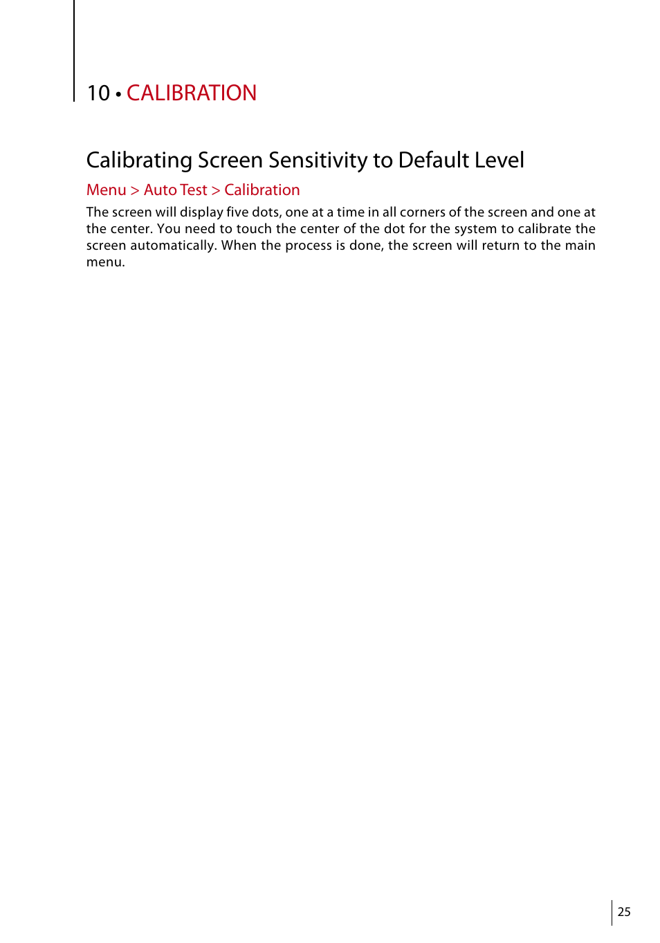 10 • calibration, Calibrating screen sensitivity to default level | FingerTec Face ID 4d User Manual | Page 25 / 30