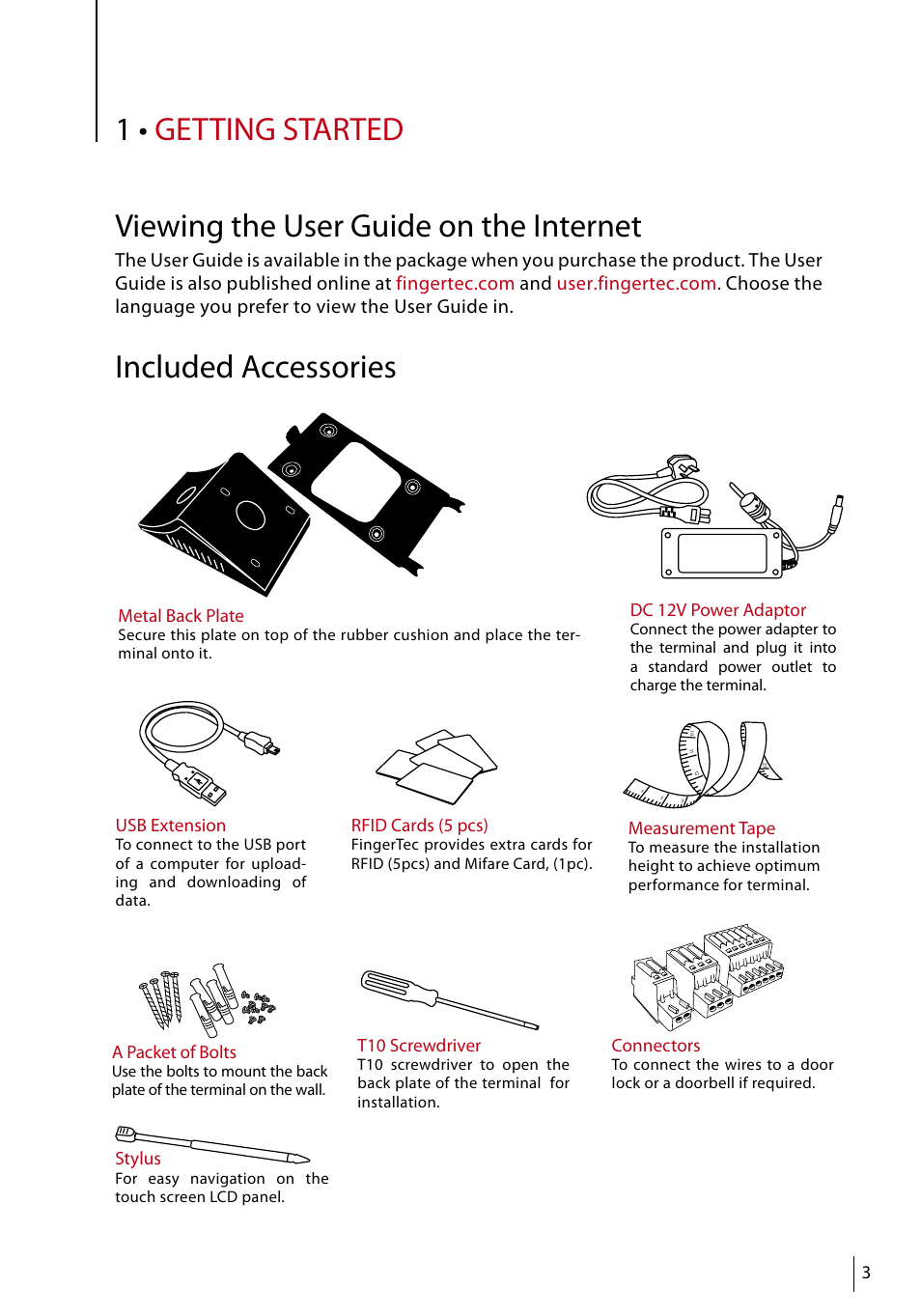 Included accessories | FingerTec Face ID 4d User Manual | Page 3 / 30