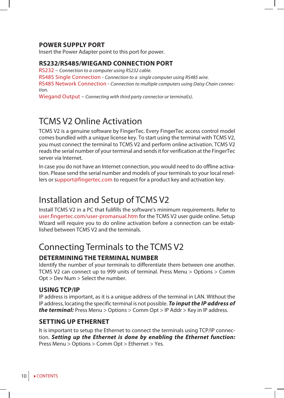 Tcms v2 online activation, Installation and setup of tcms v2, Connecting terminals to the tcms v2 | FingerTec TimeLine 100 Manual User Manual | Page 10 / 24
