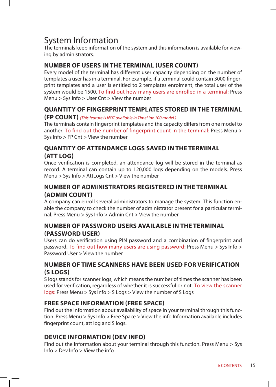 System information | FingerTec TimeLine 100 Manual User Manual | Page 15 / 24