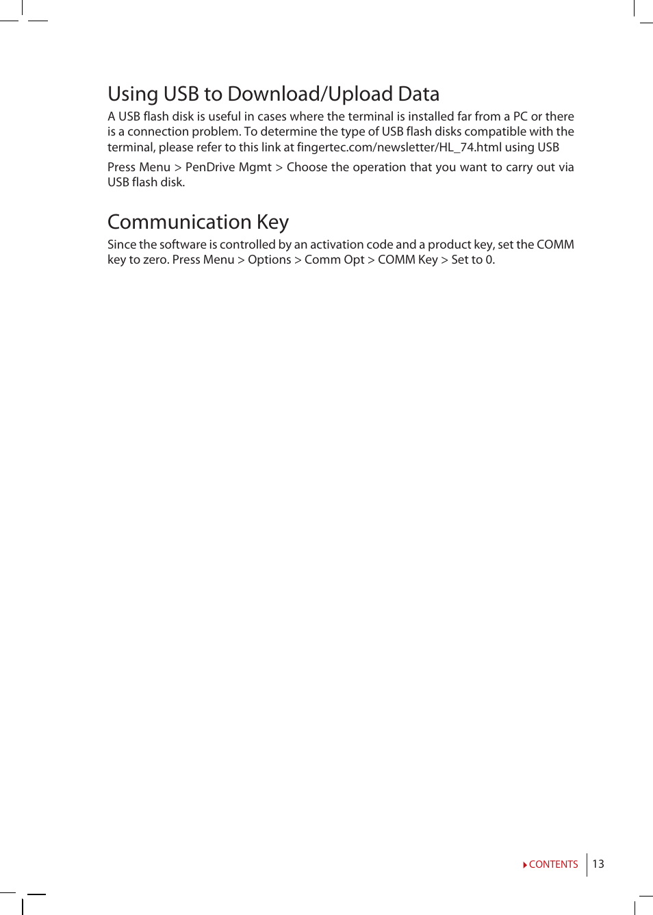 Using usb to download/upload data, Communication key | FingerTec Kadex Manual User Manual | Page 13 / 31