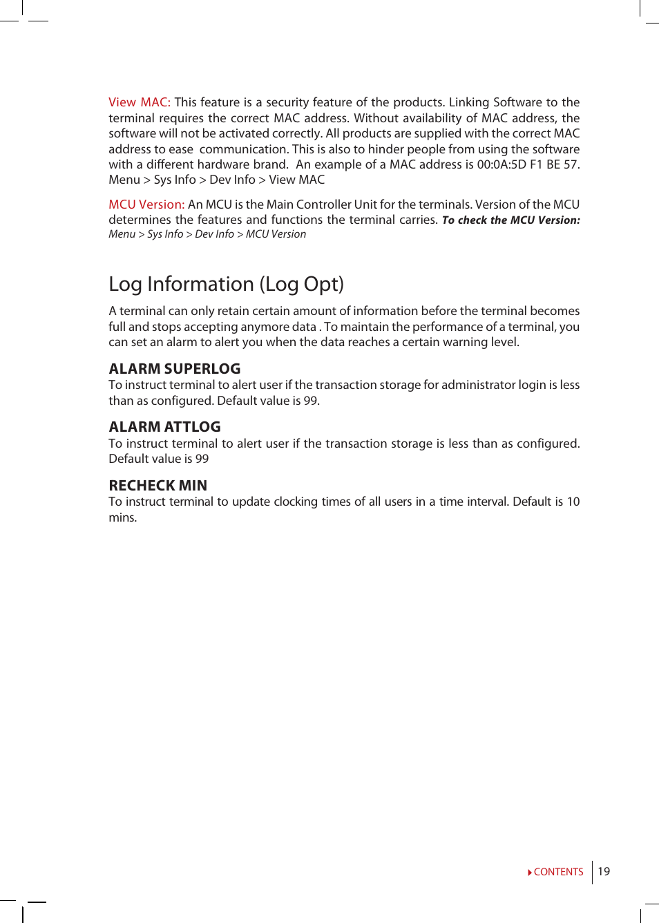 Log information (log opt) | FingerTec Kadex Manual User Manual | Page 19 / 31