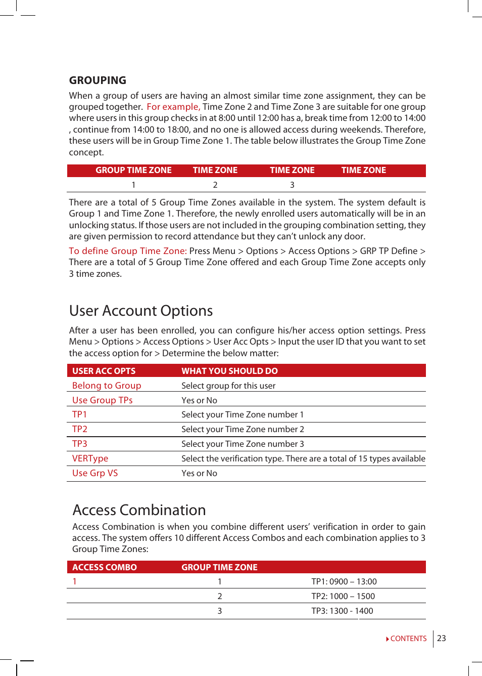 User account options, Access combination, Grouping | FingerTec Kadex Manual User Manual | Page 23 / 31