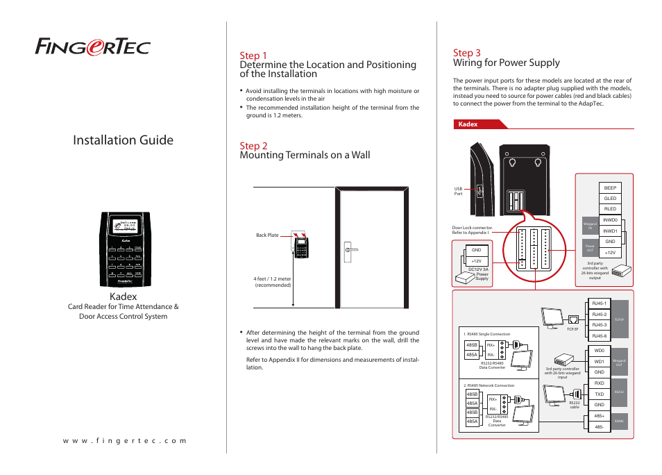 FingerTec Kadex Installation Guide User Manual | 3 pages