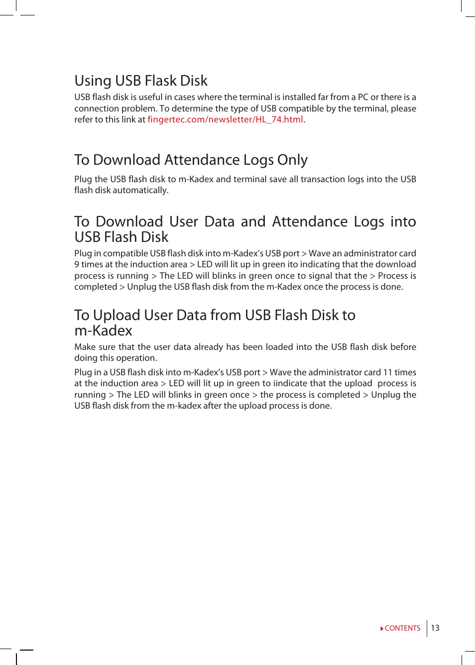 Using usb flask disk | FingerTec m-Kadex Manual User Manual | Page 13 / 17