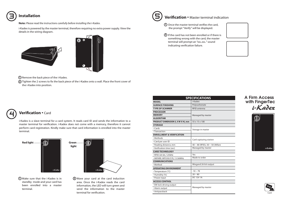 FingerTec i-Kadex Manual User Manual | 2 pages