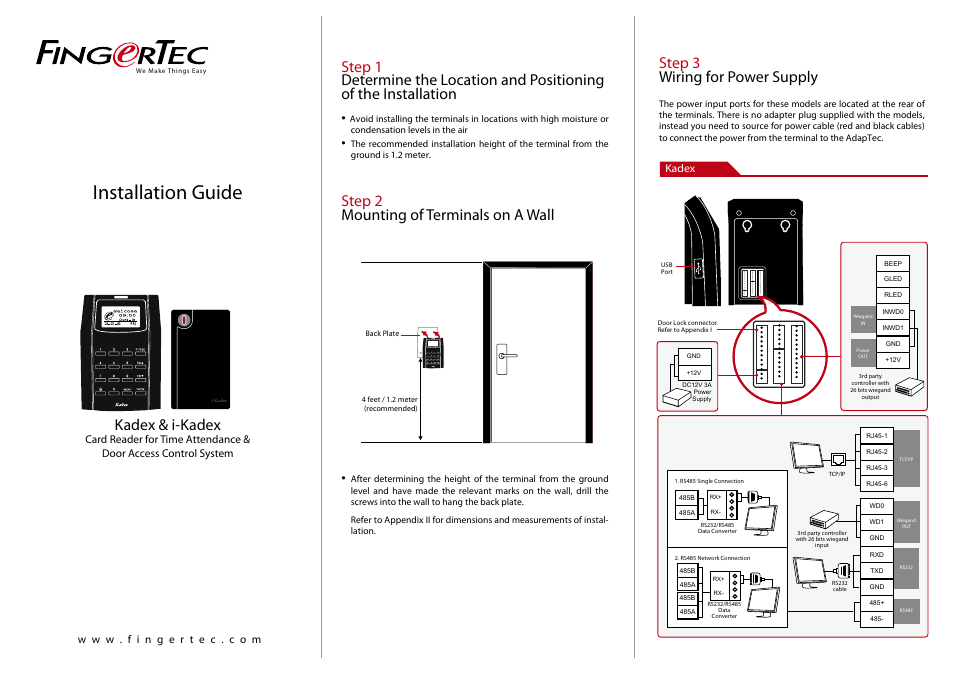 FingerTec i-Kadex Installation Guide User Manual | 3 pages